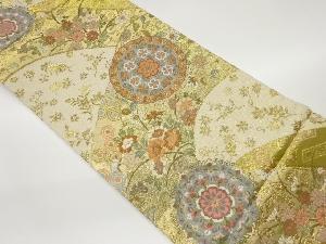 曲線に華紋・草花模様織出し袋帯